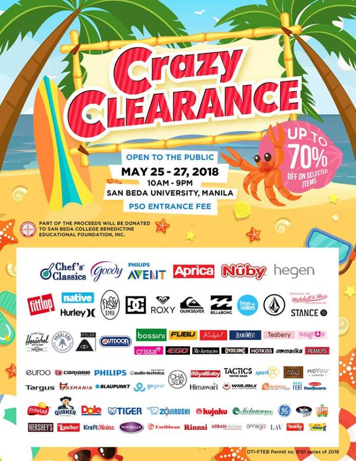 Score up to 70% OFF on Selected Brands at Crazy Clearance Sale from May 25-27, 2018