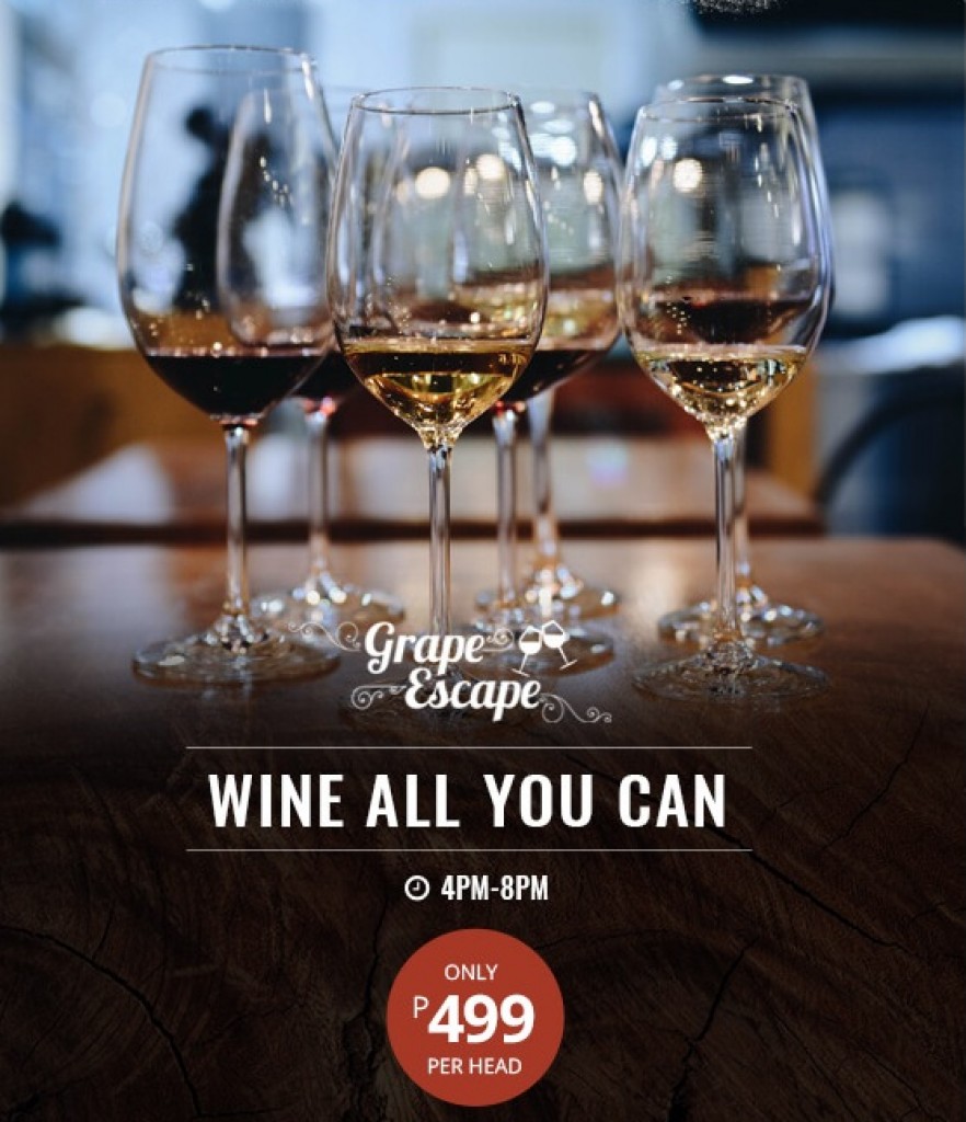 Grape Escape Wine Lounge & Kitchen - Wine All You Can for Php499 Grape Escape Wine Lounge