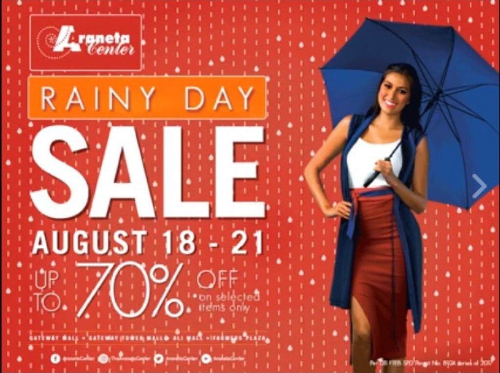 Up to 70% OFF at Araneta Center's Rainy Day Sale - August 18 to 21, 2017 Araneta Center's Rainy Day Sale
