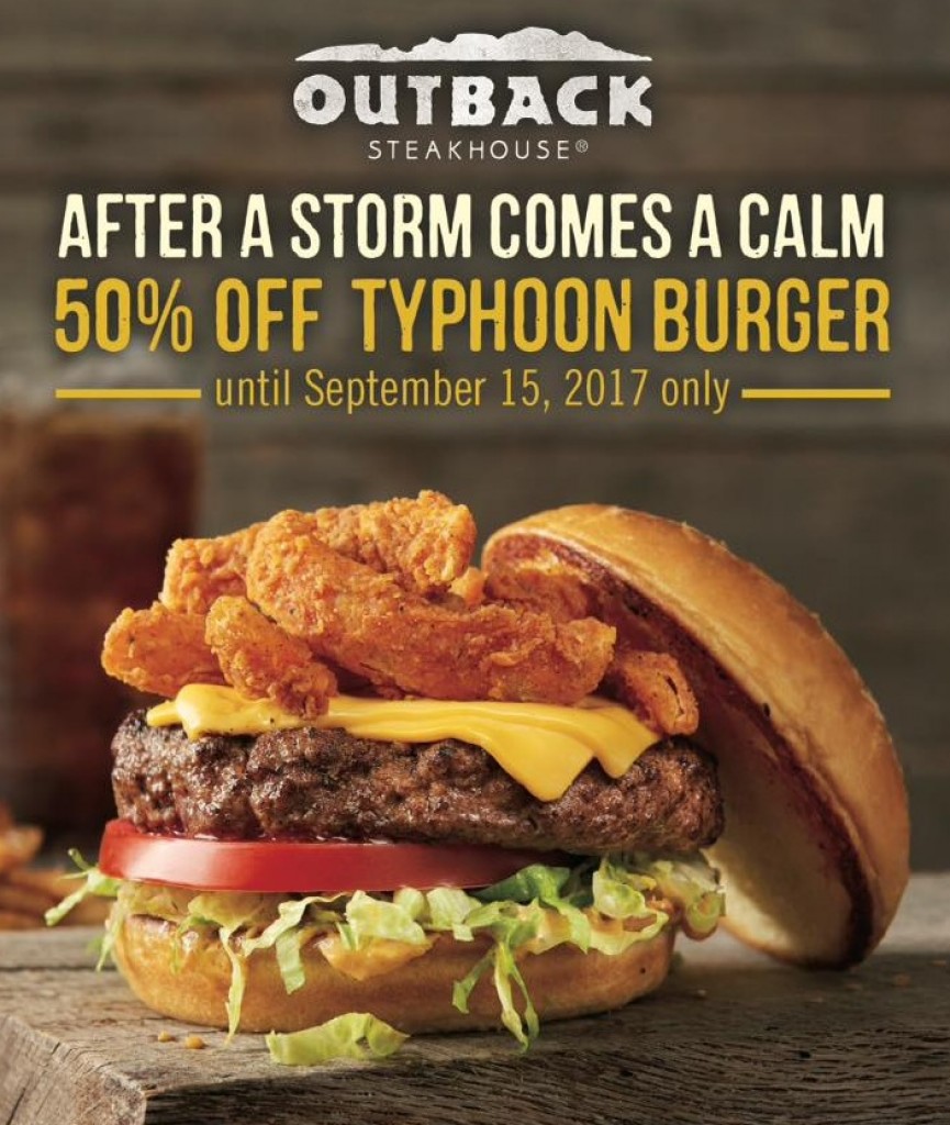 Outback Steakhouse Philippines- 50% OFF Typhoon Burger until Sept 15 only! Outback Steakhouse Philippines
