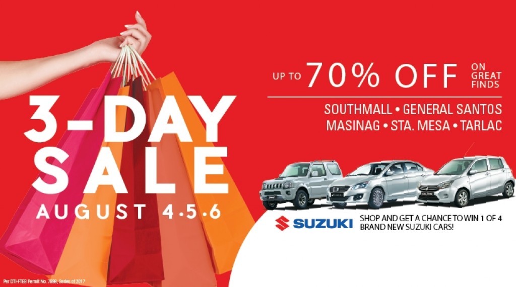 Up to 70% OFF at SM SUPERMALLS 3-Day Sale from August 4-6, 2017 SM SUPERMALLS 3-Day Sale