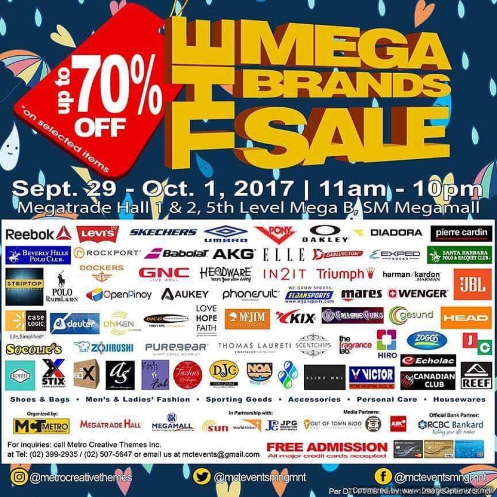 Up to 70% OFF on Sperry, Reebok, Levi's, Skechers, Pony, Oakley and More at The Mega Brands Sale from Sept 29-Oct 1, 2017 The Mega Brands Sale
