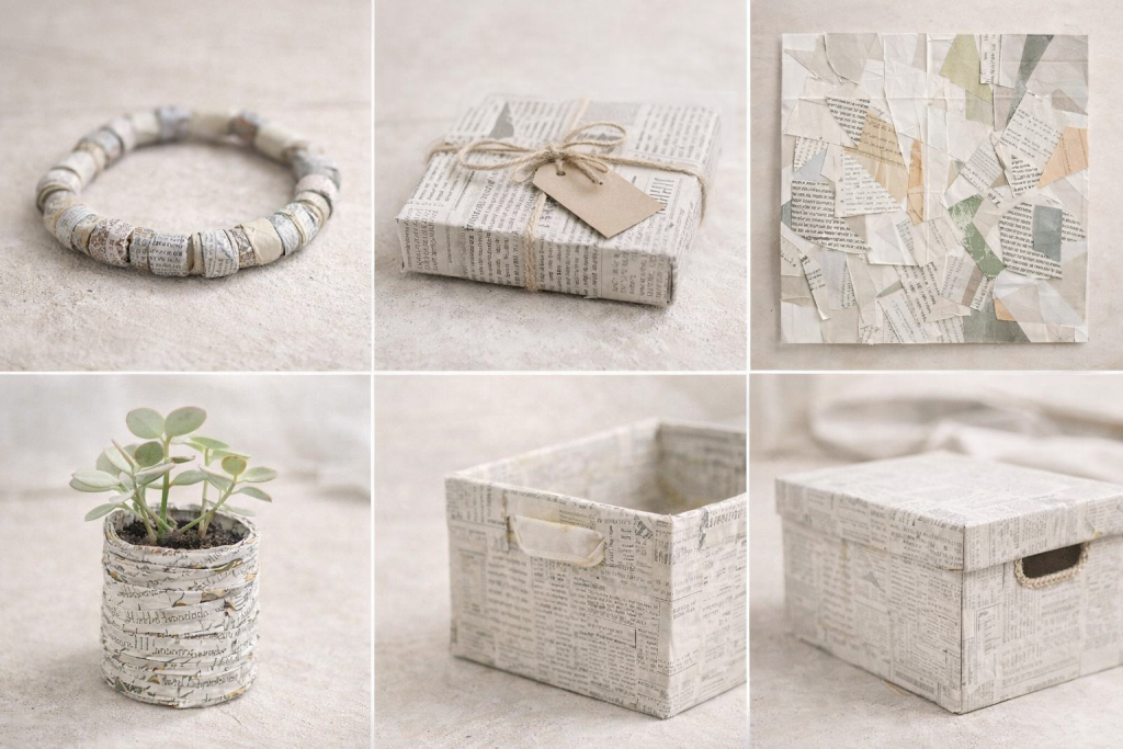 Video || DIY Recycled Newspaper Basket and More! newspaper collage