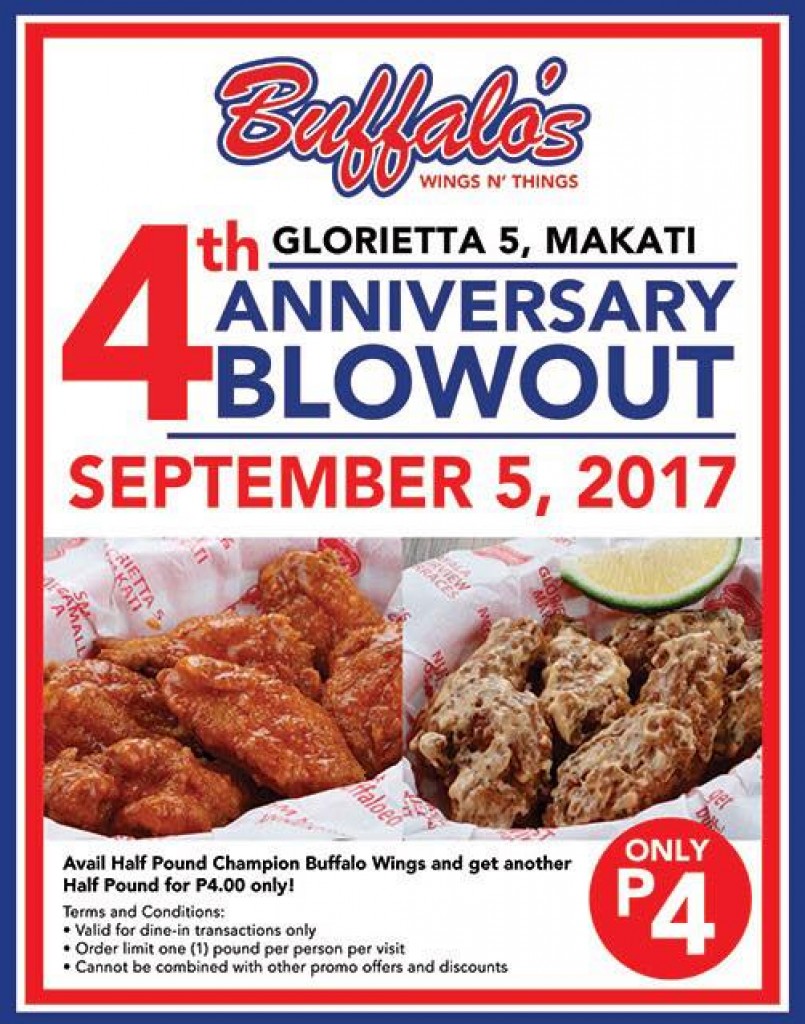 Buffalo’s Wings N’ Things’ 4th Anniversary Blowout September 5, 2017