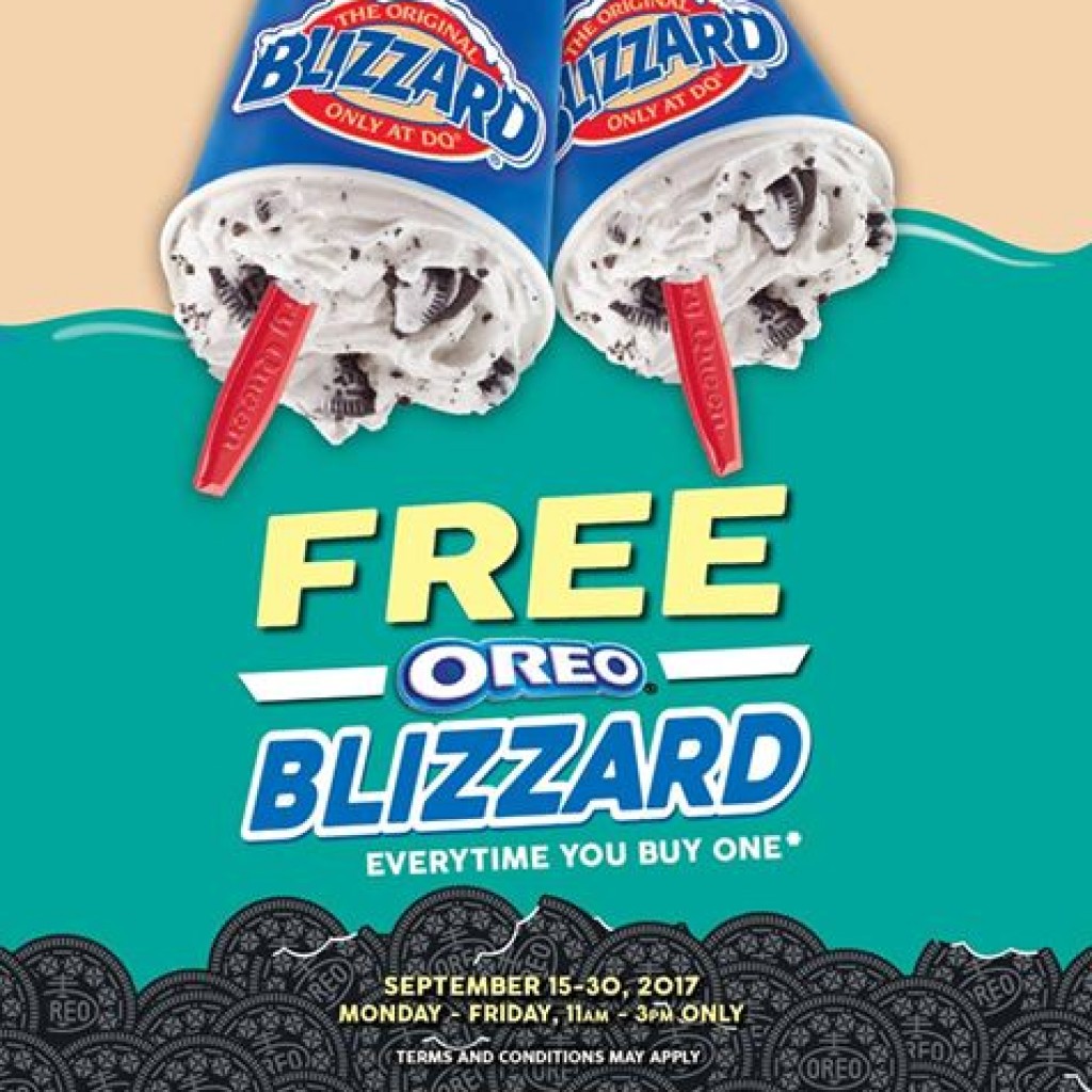 EXTENDED !!! Dairy Queen's FREE Oreo Blizzard Promo - September 15 to 30, 2017 Dairy Queen's FREE Oreo Blizzard