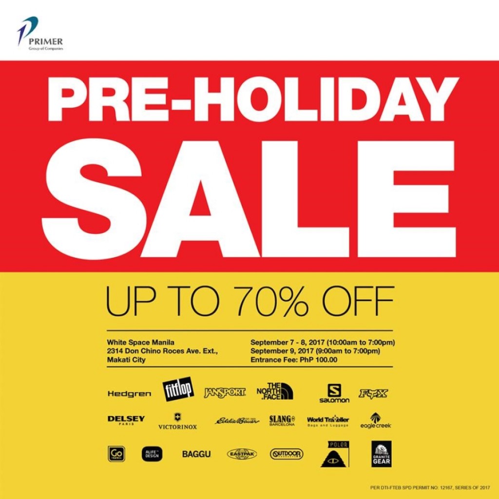 Up to 70% OFF at Primer Group Pre-Holiday Sale in White Space Manila l Sept 7-9, 2017 Primer Group Pre-Holiday Sale