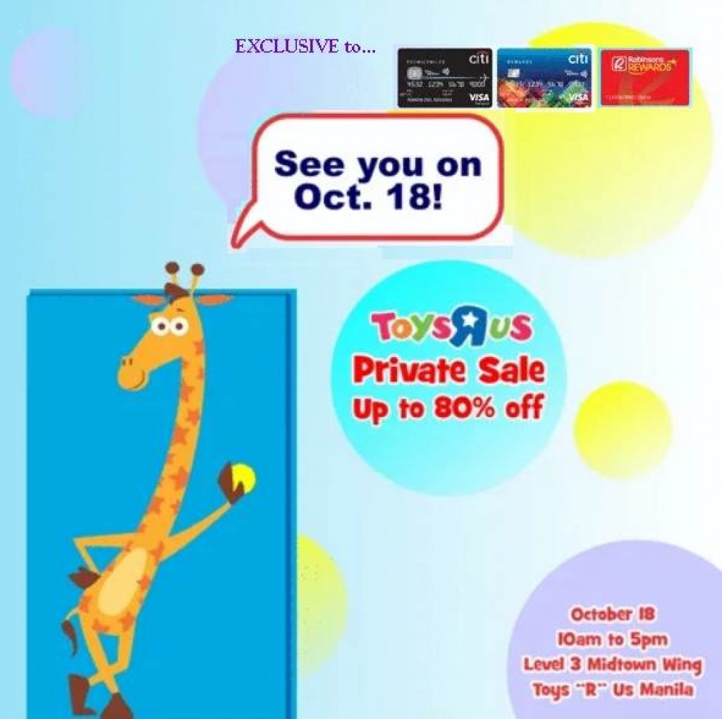 TODAY ONLY || Whopping Discount up to 80% at Toys R Us Private Sale in Robinsons Place Manila - Oct 18 Toys R Us Private Sale in Robinsons Place Manila