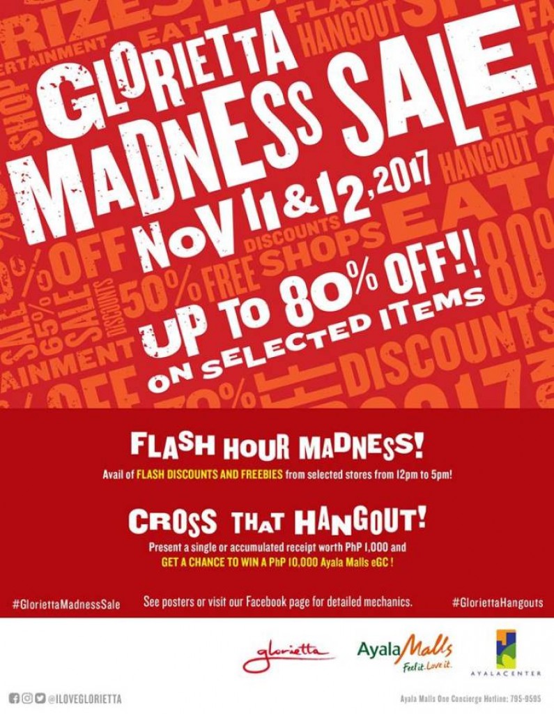 Save up to 80% OFF at Glorietta Madness Sale on Nov 11 & 12, 2017 Glorietta Madness Sale