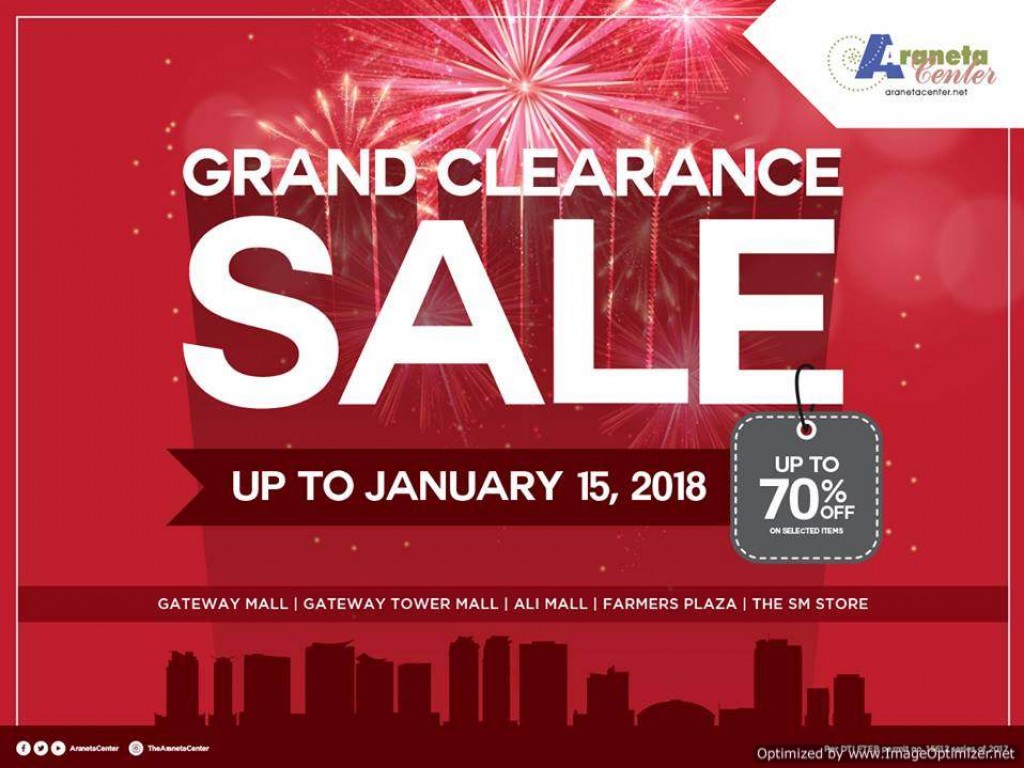 Up to 70% OFF at Araneta Center's Grand Clearance Sale until January 15, 2018 Araneta Center's Grand Clearance Sale