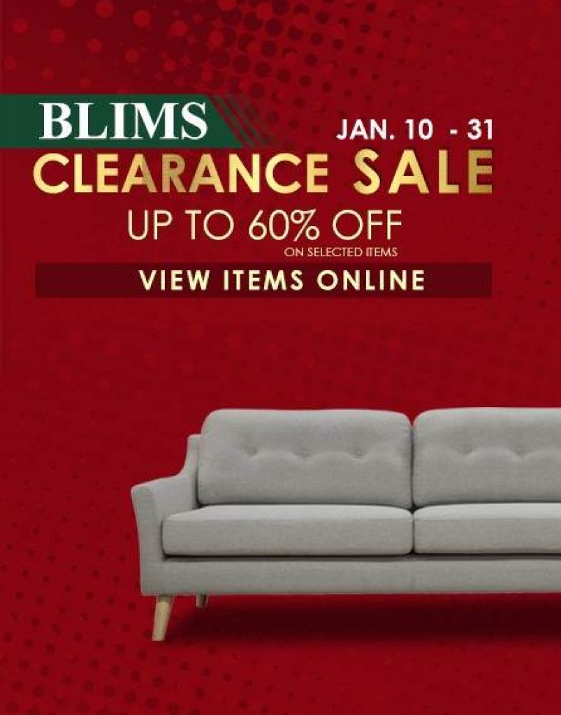 Up to 60% OFF at BLIMS Furniture Clearance Sale from Jan 10-31, 2018 BLIMS Furniture Clearance Sale