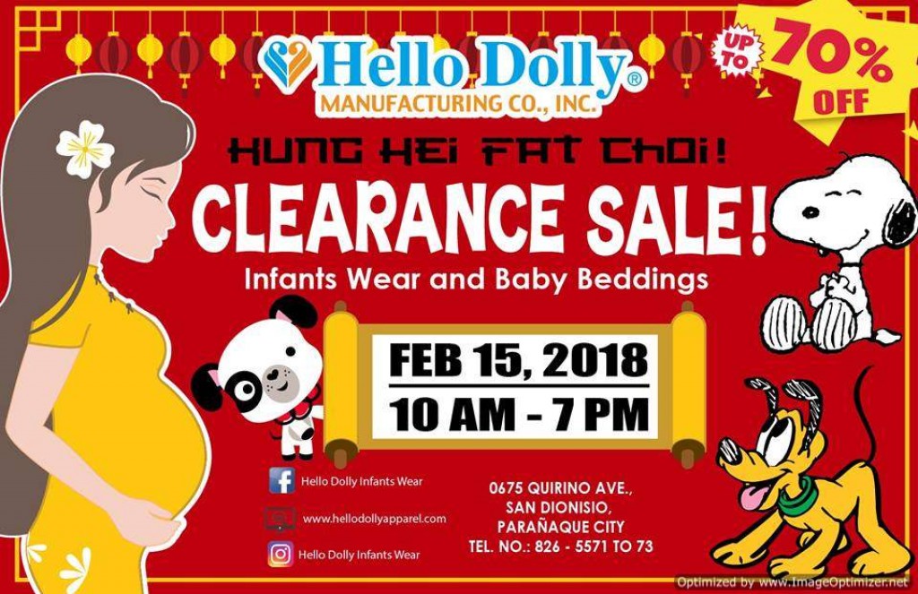 Hello Dolly's Clearance Sale on Infants Wear and Baby Beddings - February 15, 2018 ONLY Hello Dolly's Clearance Sale