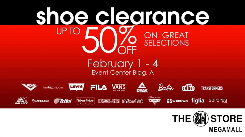 Score Up to 50% OFF on Great Selections at SM Megamall Shoe Clearance until Feb. 4, 2018 SM Megamall Shoe Clearance