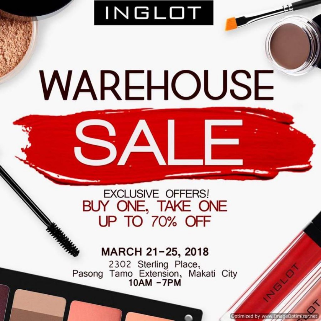 Inglot Cosmetics Warehouse Sale -Buy 1 Take 1 and Up to 70% Mark Off until March 25, 2018 Inglot Cosmetics Warehouse Sale