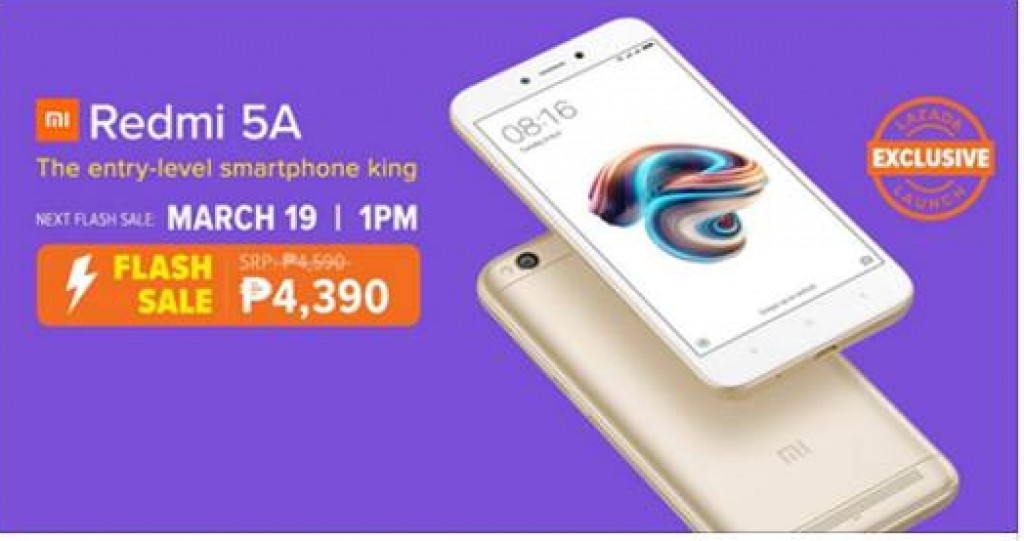 Lazada Flash Sale!!! Xiaomi Redmi 5A Smartphone for only Php4390 on March 19 at 1PM Xiaomi Redmi 5A