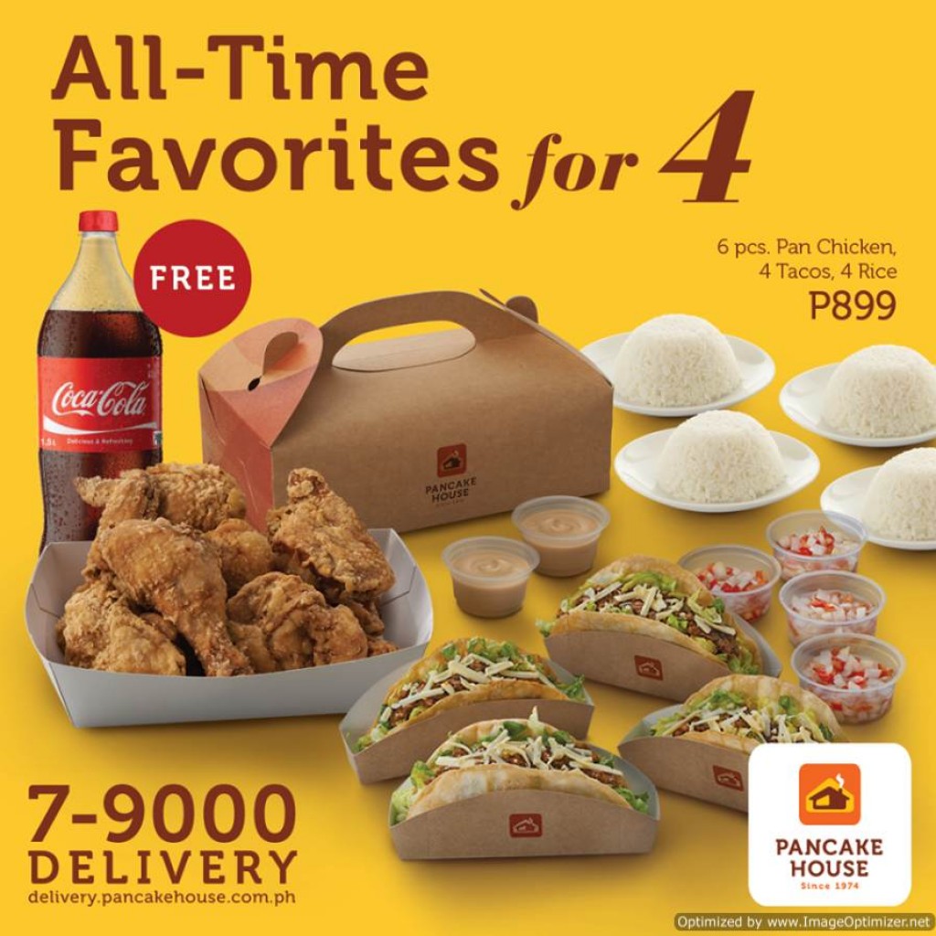 Pancake House All-Time Favorites for 4 Treat for Php899 until April 8, 2018 Pancake House