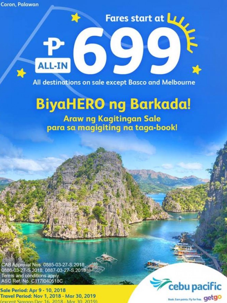 Fares start at Php699 || Cebu Pacific Araw ng Kagitingan Seat Sale - April 9 and 10, 2018 Only Araw ng Kagitingan Seat Sale