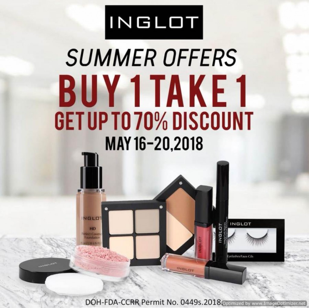 INGLOT Summer Offers - Buy 1 Take 1 and Up to 70% OFF from May 16-20, 2018 INGLOT Summer Offers