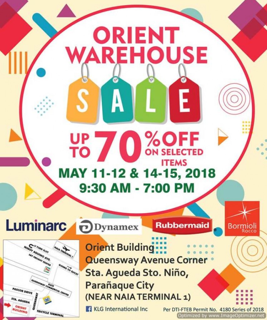 KLG International, Inc. Orient Warehouse Sale - May 11 to 12 & May 14-15, 2018 Orient Warehouse Sale