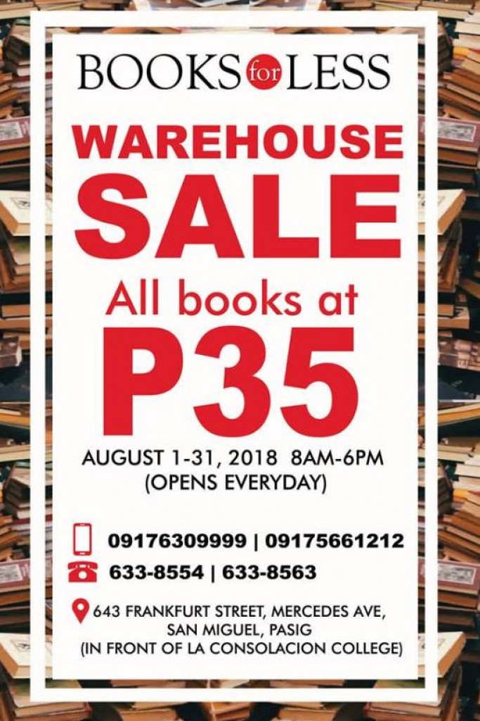 Book For Less Warehouse Sale 2018 - All Books at Php35 from August 1 to 31, 2018 Book For Less Warehouse Sale 2018