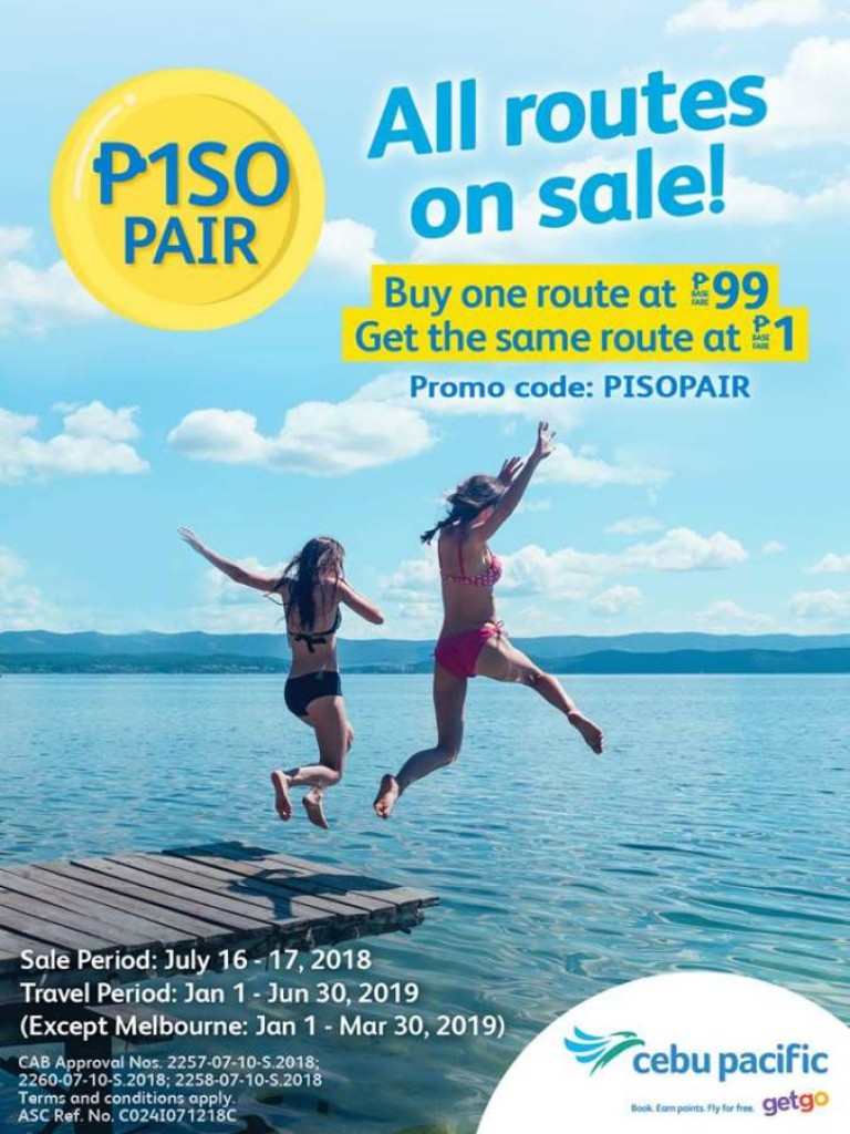 Cebu Pacific Piso Pair - Buy 1 Route at Php99 and Get the Same Route for Php1 Cebu Pacific Piso Pair