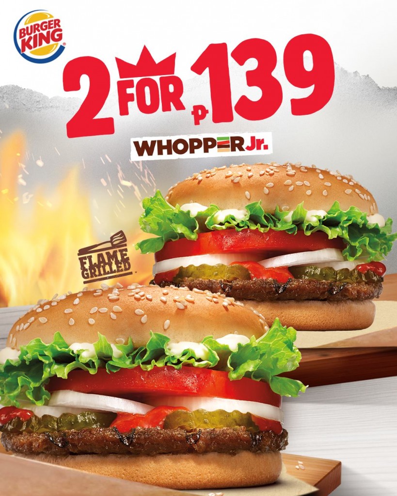 Burger King 2 for P139 Promo until Dec 31, 2018 Burger King 2 for P139 Promo