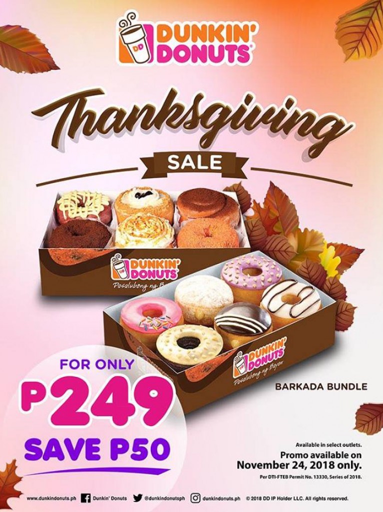 Dunkin’ Donuts Thanksgiving Sale 2018 Nov. 24 ONLY PROUD KURIPOT
