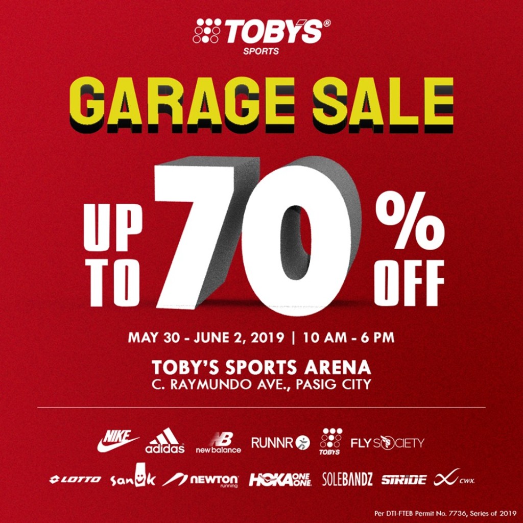 Toby’s Sports Garage Sale 2019 from May 30 to June 02 Toby’s Sports Garage Sale 2019