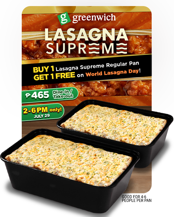 Greenwich Buy 1 Get 1 FREE Lasagna Supreme Promo