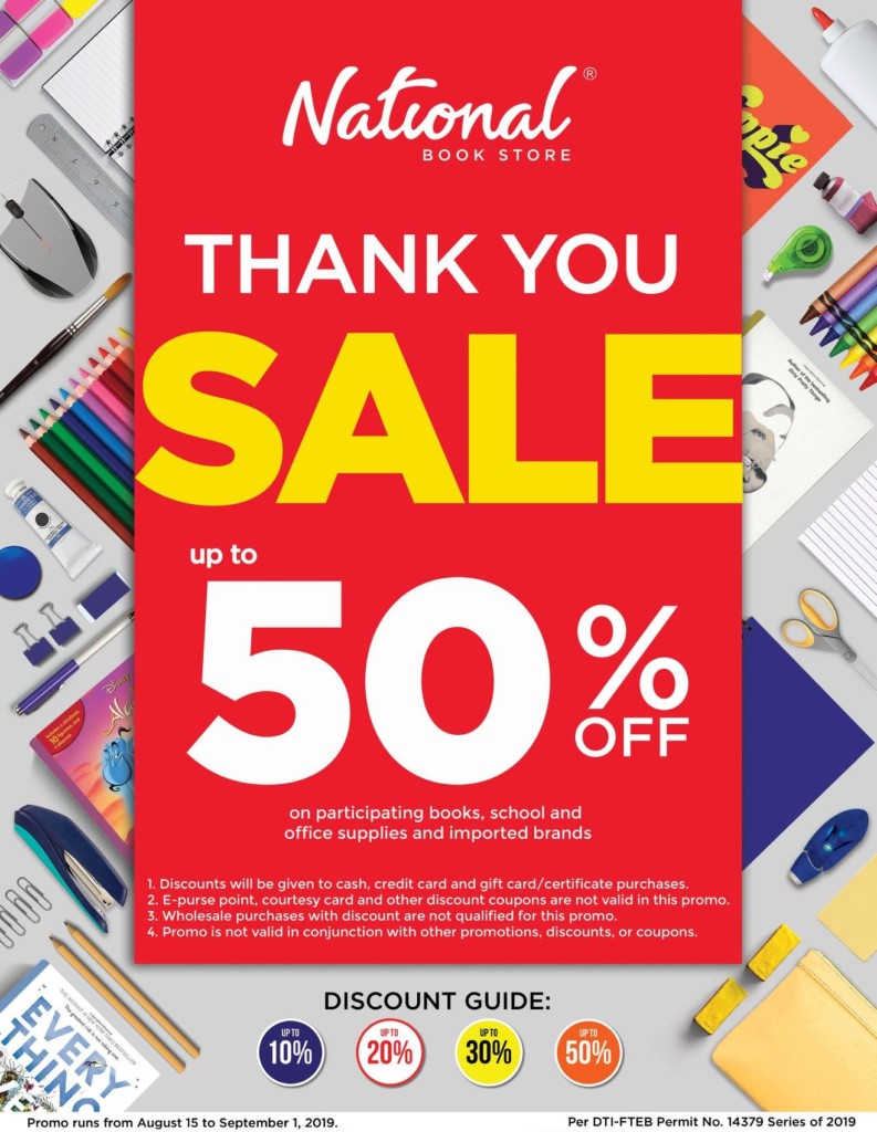 National Book Store's THANK YOU SALE until Sept 1, 2019 THANK YOU SALE