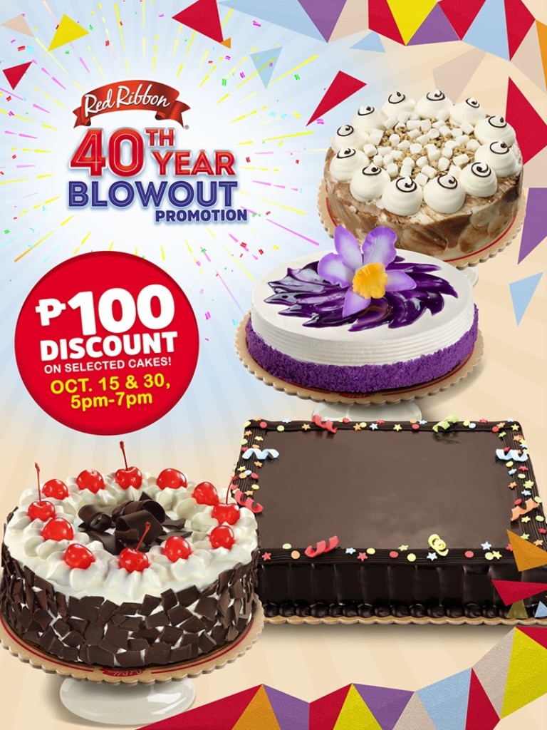 Red Ribbon 40th Year Blowout Promo - ₱100 DISCOUNT on Selected Cakes Red Ribbon 40th Year Blowout Promo