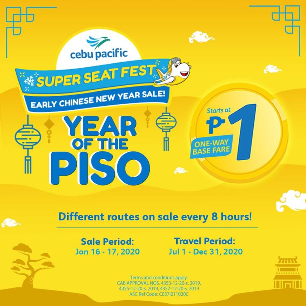 Cebu Pacific's Super Seat Fest Year of the Piso - Jan 16-17, 2020