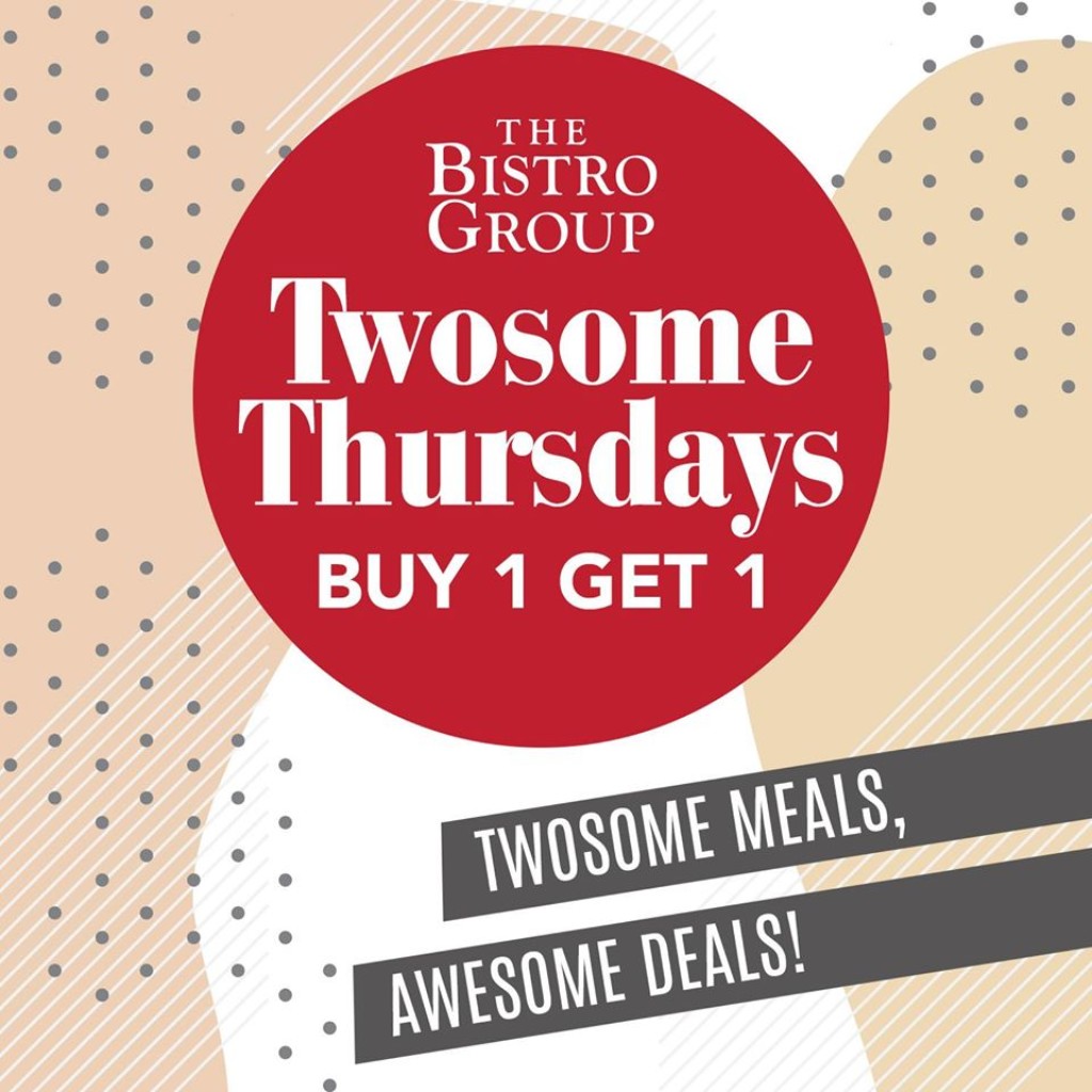 The Bistro's Twosome Thursdays 2020 - Buy 1 Get 1 at TGIF, Italianni's, Hard Rock Cafe, Red Lobster and MORE! The Bistro's Twosome Thursdays 2020
