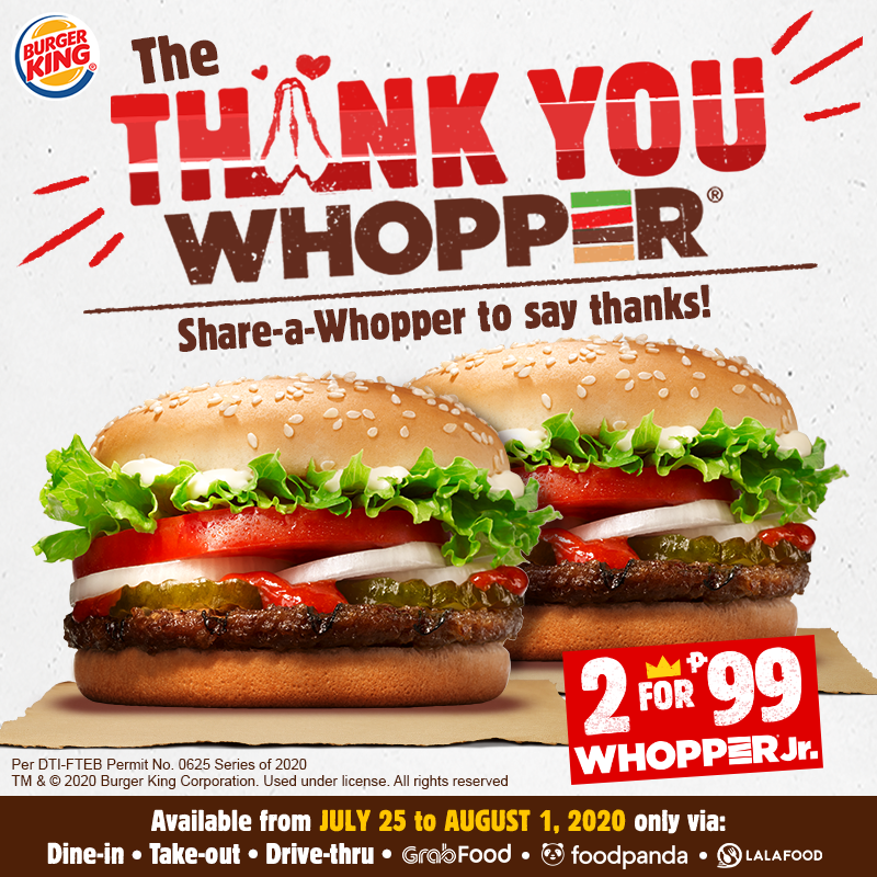 Burger King’s THANK YOU Whopper Promo Jul 25 to Aug 01, 2020 PROUD