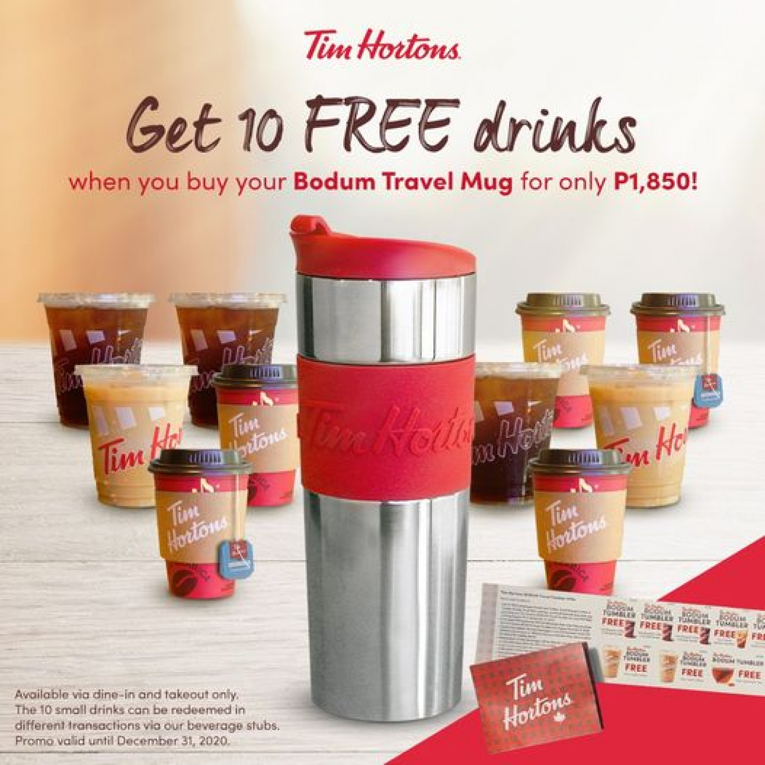 Tim Hortons Bodum Travel Mug Comes with 10 FREE Drinks