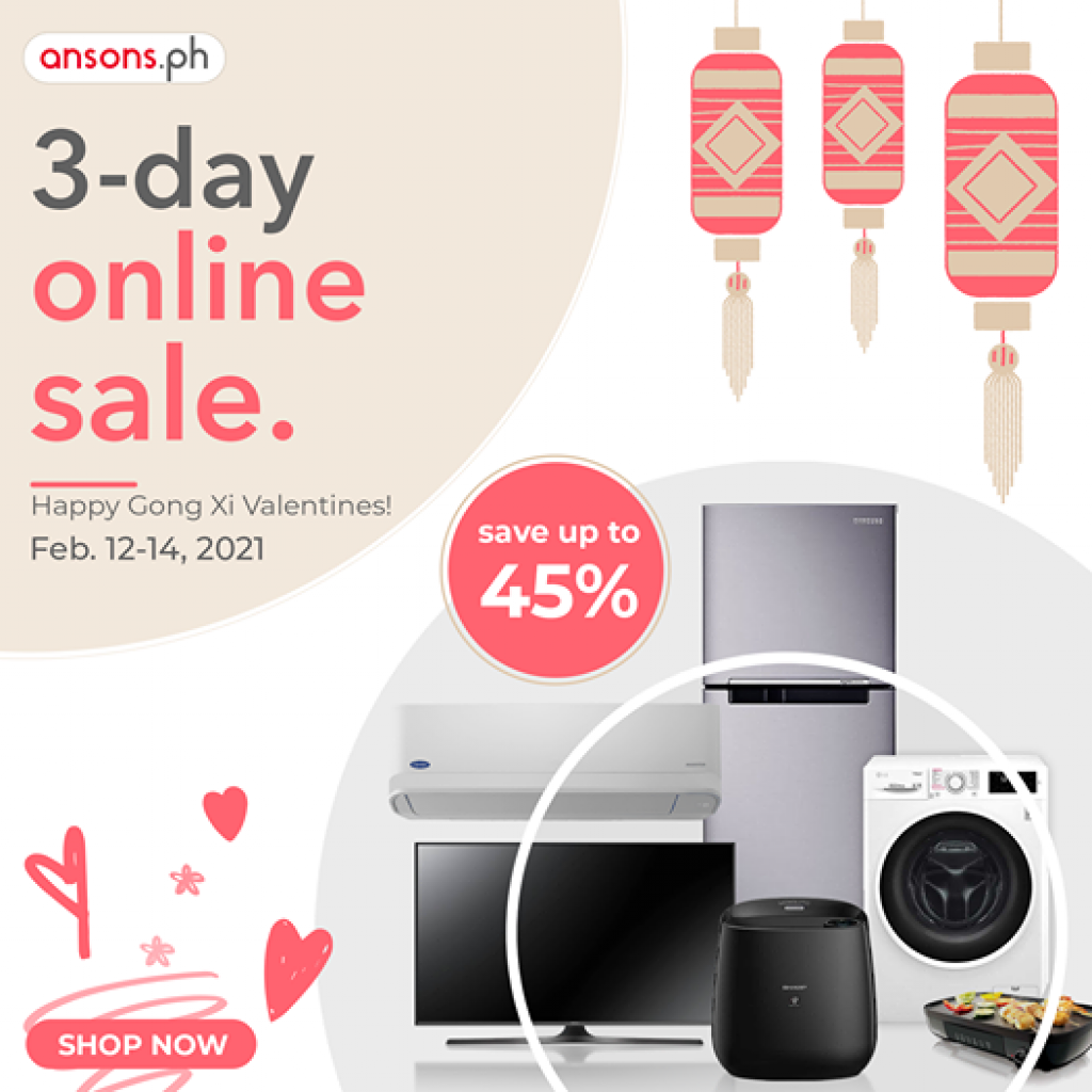 Ansons 3-Day Online Sale until February 14, 2021 Ansons 3-Day Online Sale