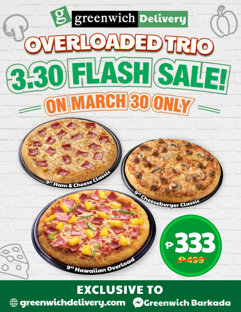 Greenwich Pizza 3.30 Online Flash Sale - Save as Much as ₱166 on Overload Trio Greenwich Pizza 3.30 Online Flash Sale