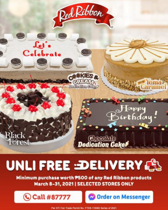 Red Ribbon Bakeshop Stores that Offer Unli FREE Delivery