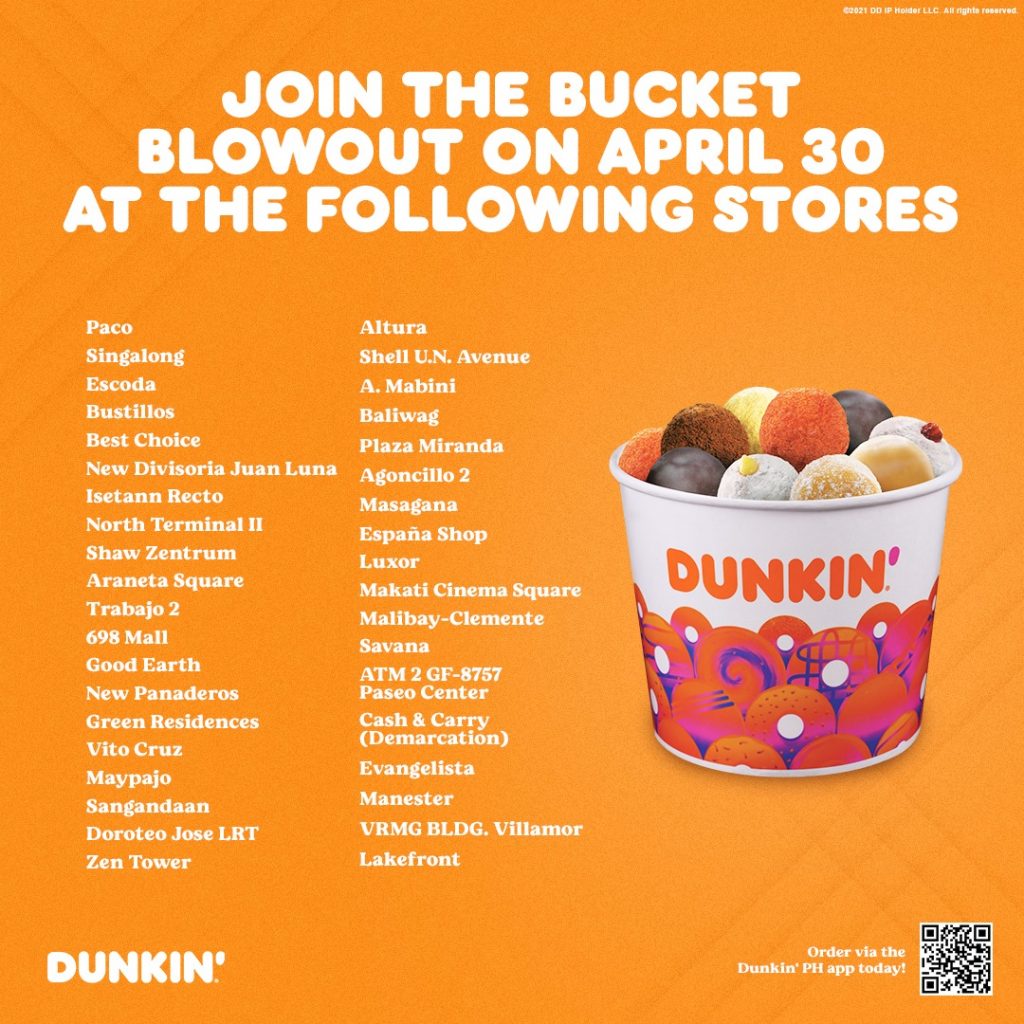 Dunkin' 1Day Bucket Blowout for ₱249 April 30, 2021 Only