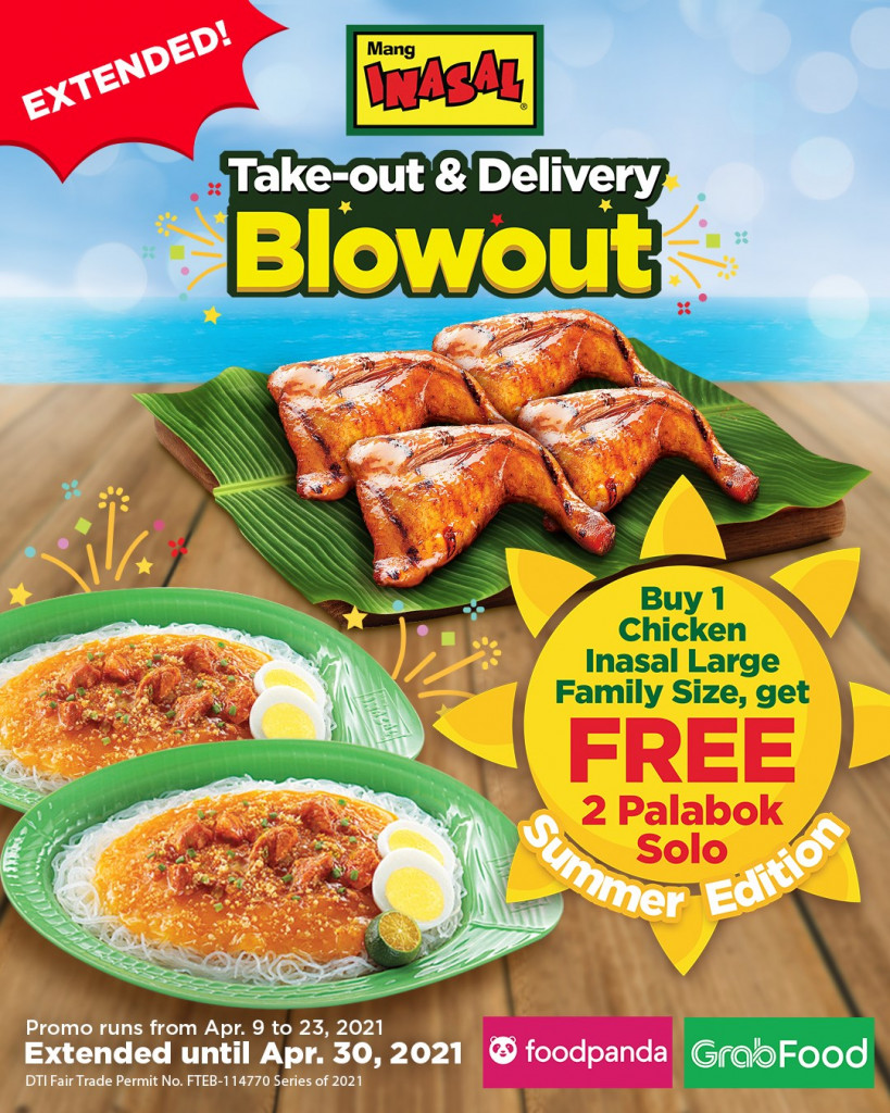 Mang Inasal Takeout and Delivery Blowout Summer Edition - April 9 to 30 Mang Inasal Free Palabok