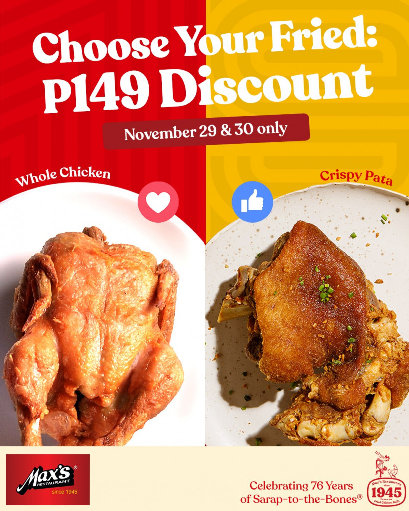 Get P149 OFF on Max's Awesome Sweldo Sale on Nov. 29 & 30, 2021 Max's Awesome Sweldo Sale