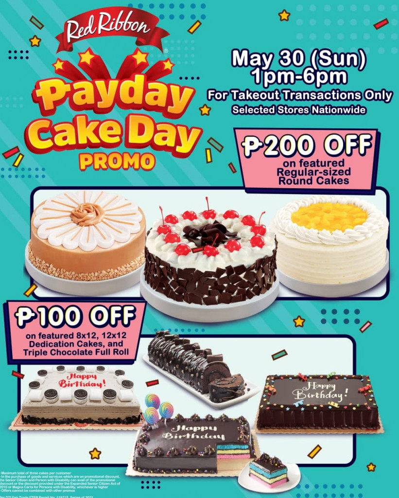 Up to ₱200 OFF on Red Ribbon's Payday Cake Day Promo - May 30 ONLY Payday Cake Day Promo