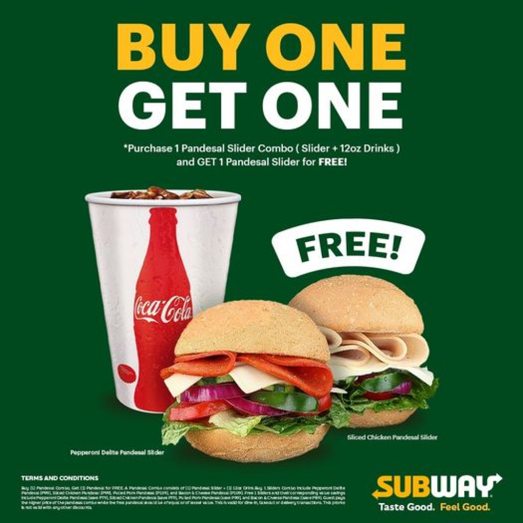 Subway's Buy One Get One FREE Pandesal Sliders and Bundle Promo! Buy One Get One FREE Pandesal Sliders