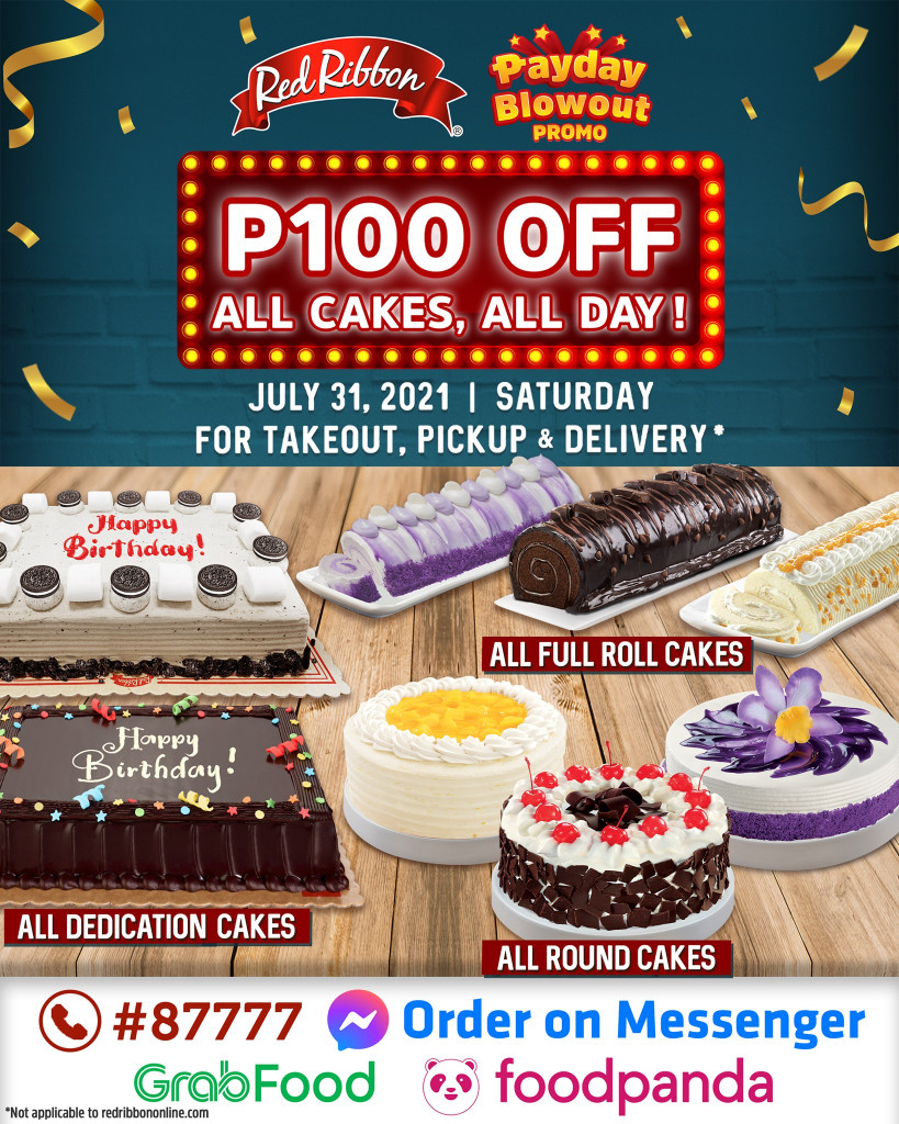 ₱100 OFF - Red Ribbon Payday Blowout Promo - July 31 ONLY Red Ribbon Payday Blowout Promo