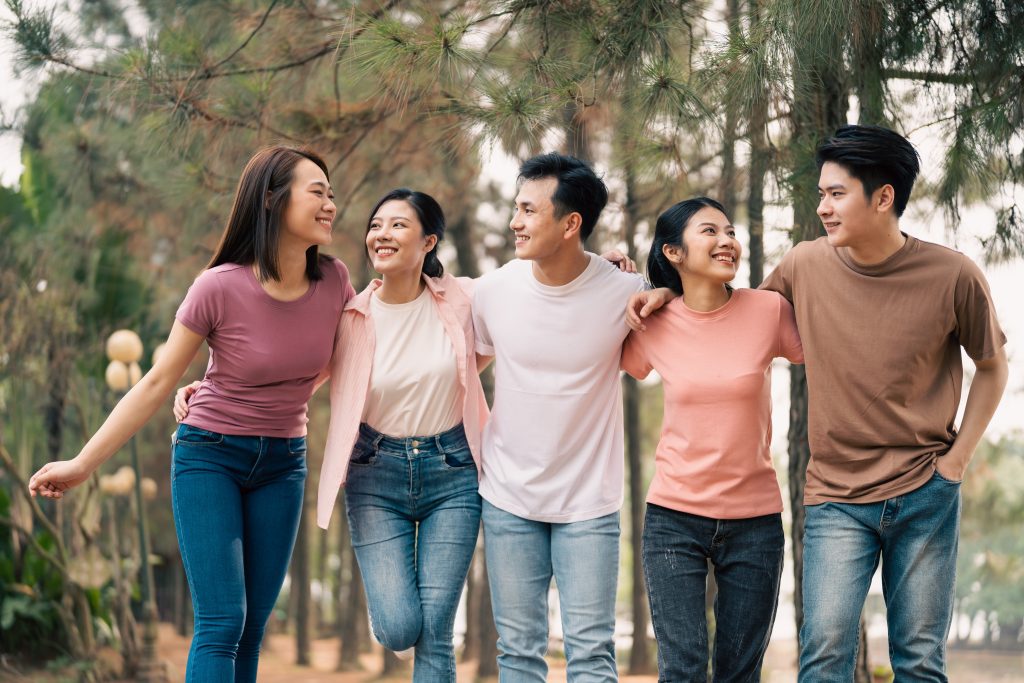 group,asian,people,picnic,outside