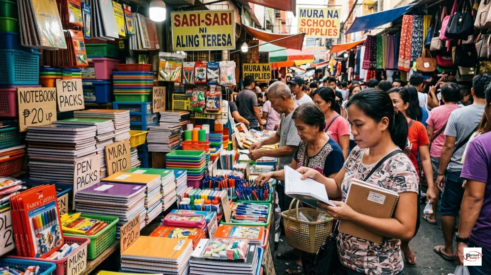 Filipino shoppers browsing school supplies at Divisoria market in Manila Philippines bargain hunting for back-to-school season 2026
