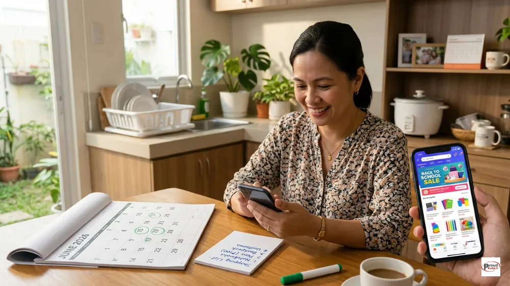 Filipino parent shopping for school supplies online early in May or June to avoid the July back-to-school rush and get the best prices Philippines 2026