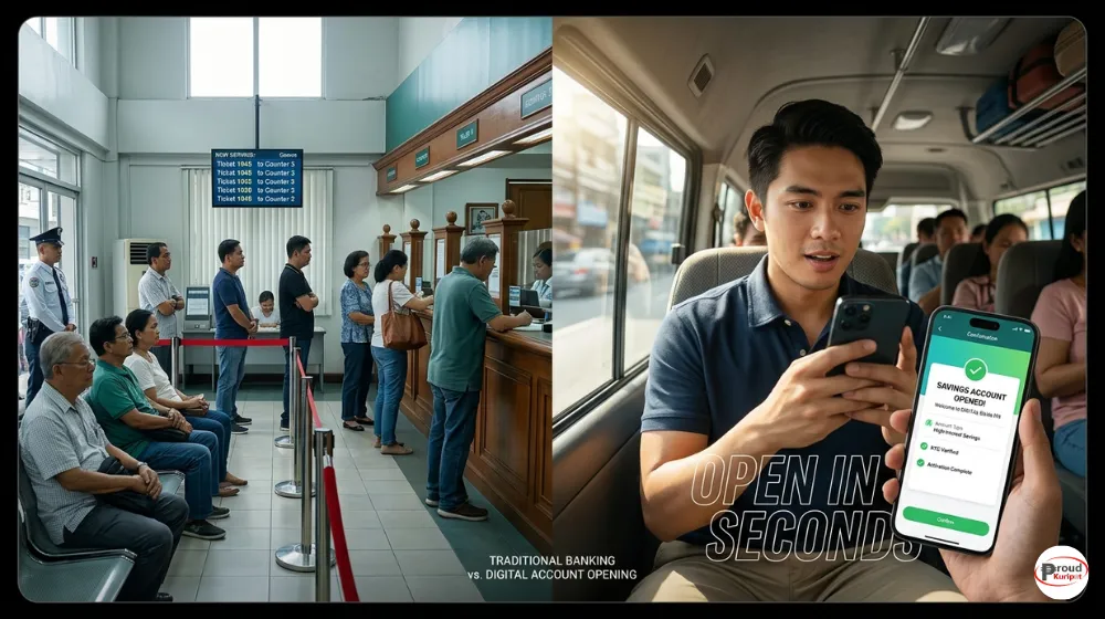 GCash GSave, Maya, Tonik, at Maribank: Which One Gives the Best Value for Your Savings? (2026 PH Guide) Side by side comparison ng traditional bank at digital bank sa Pilipinas, nagpapakita ng mas mataas na interest rate sa digital banks tulad ng Maya, Tonik, at Maribank