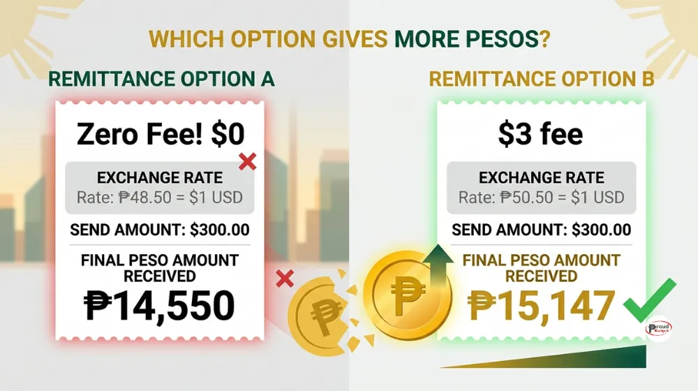 Comparison ng zero-fee vs may-fee na remittance service — alin ang mas maraming piso ang natatanggap ng pamilya